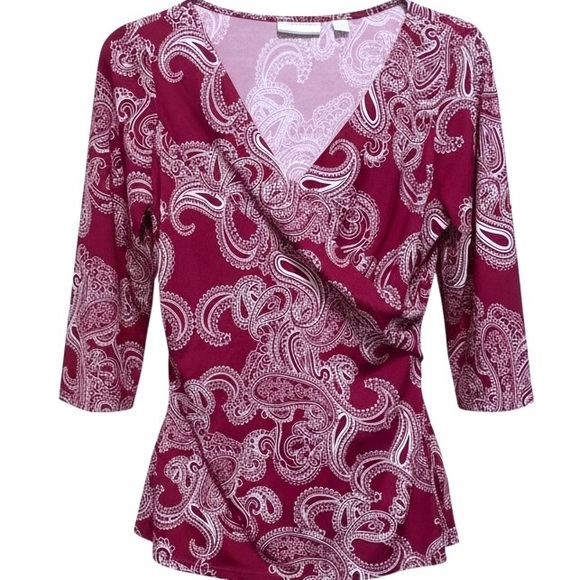 New York & Company Tops - New York & Co Purple White Top V-Neck Crossover Stretchy Size Small